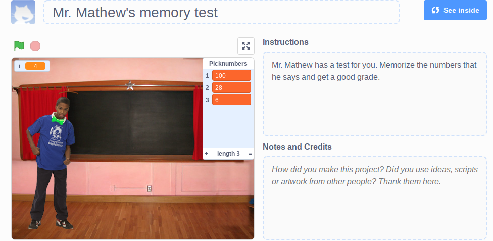 Mr. Mathew's memory test
